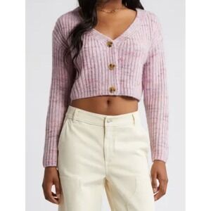 BP Sweater Womens Medium Pink Space Dye Crop Cardigan Button Front‎ NWT Knit